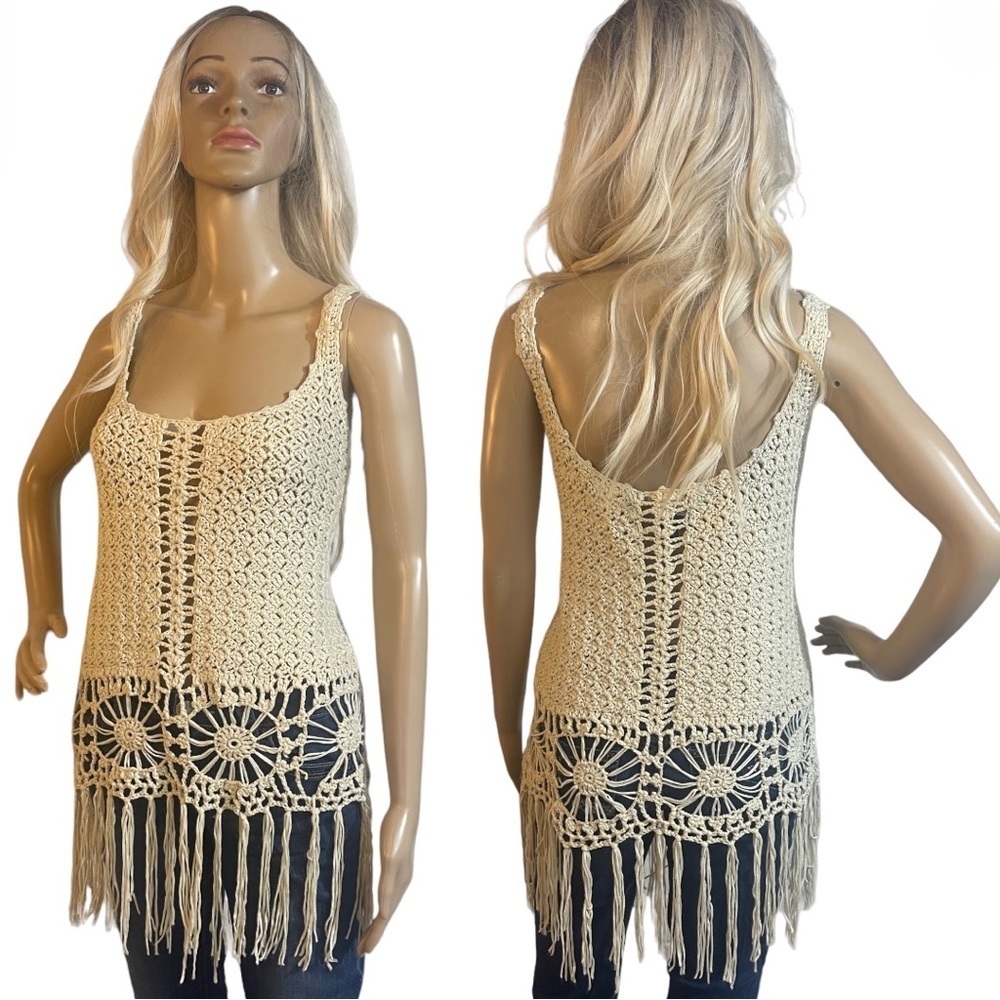 DAYTRIP Light Beige/Cream Crochet Boho Top - Picture 1 of 9